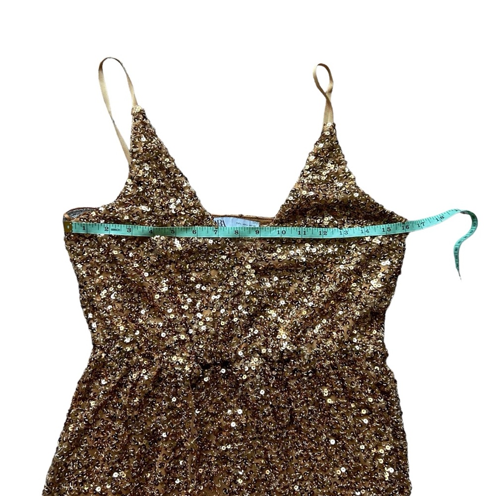 Zara gold sequins v neck maxi dress sleeveless size large disco wedding cocktail - Picture 9 of 11